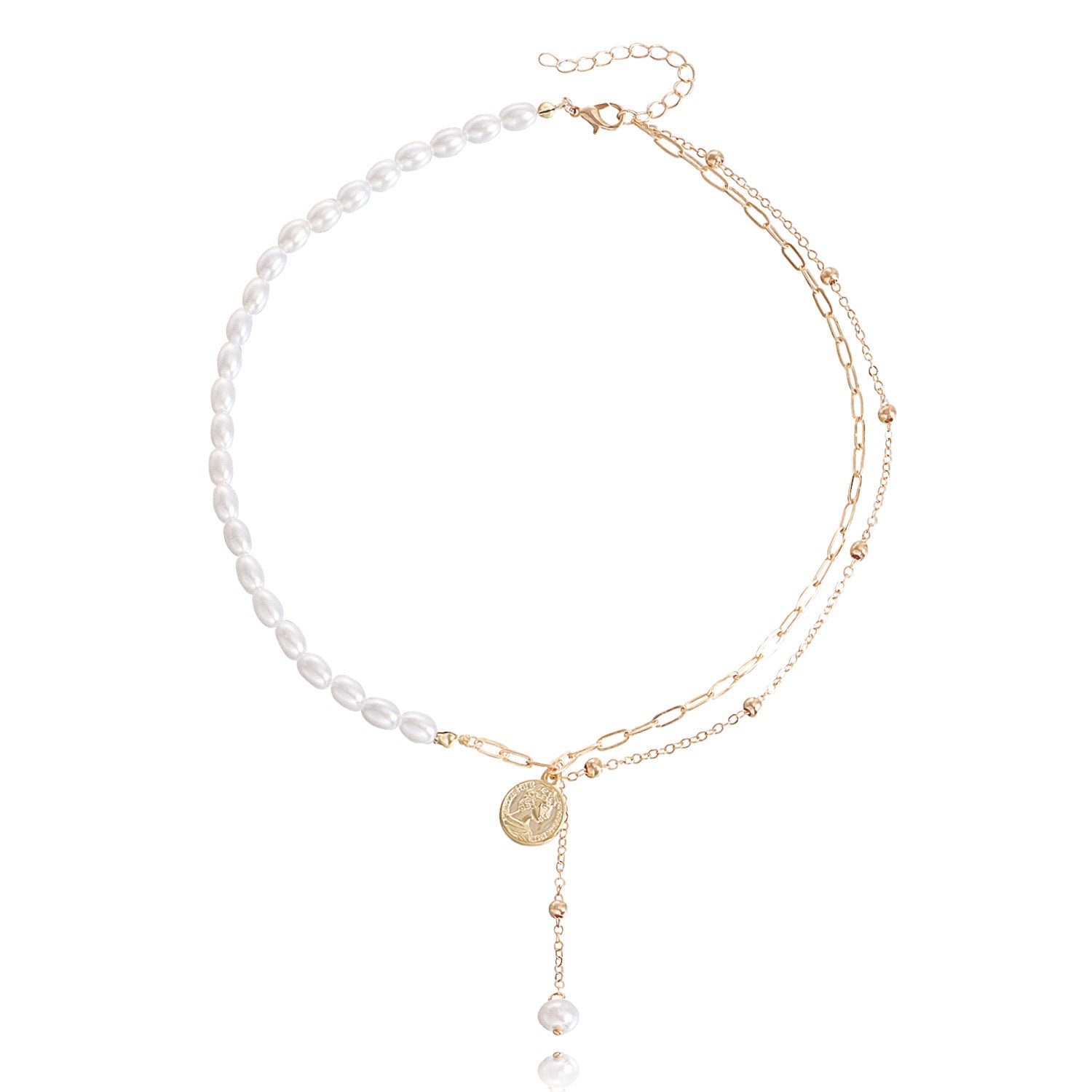 Punk Jewelry Imitation Pearl Coin Pendant Necklace