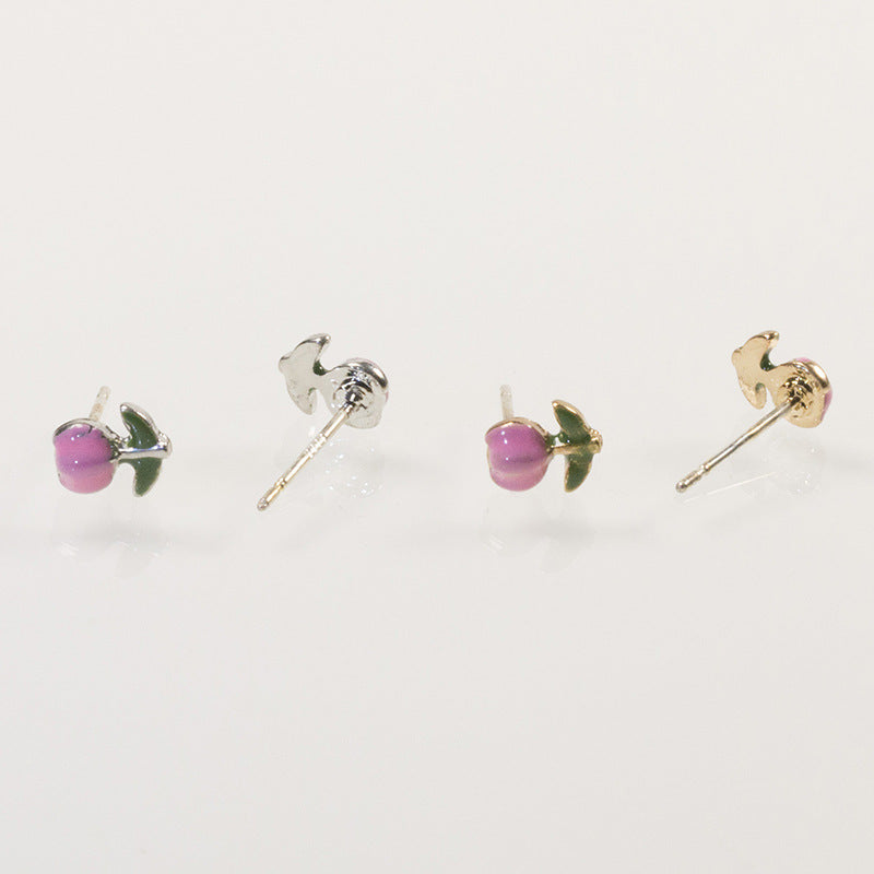 Enamel Tulips Flower Stud Earrings
