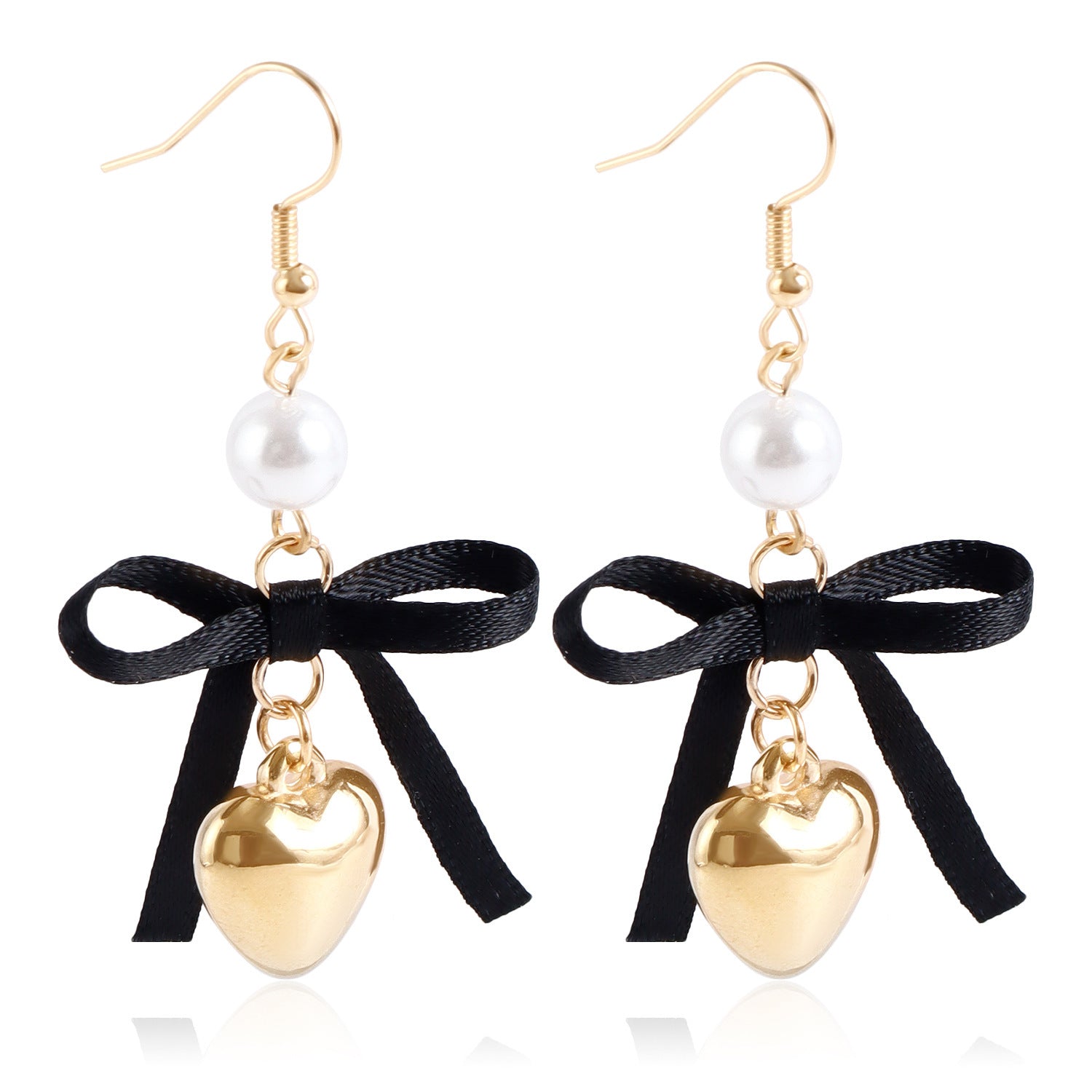 Black Ribbon Bow Necklace Love Pearl Bead