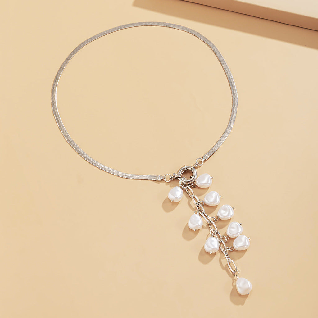 Snake Chain Necklace Retro Pearl Tassel