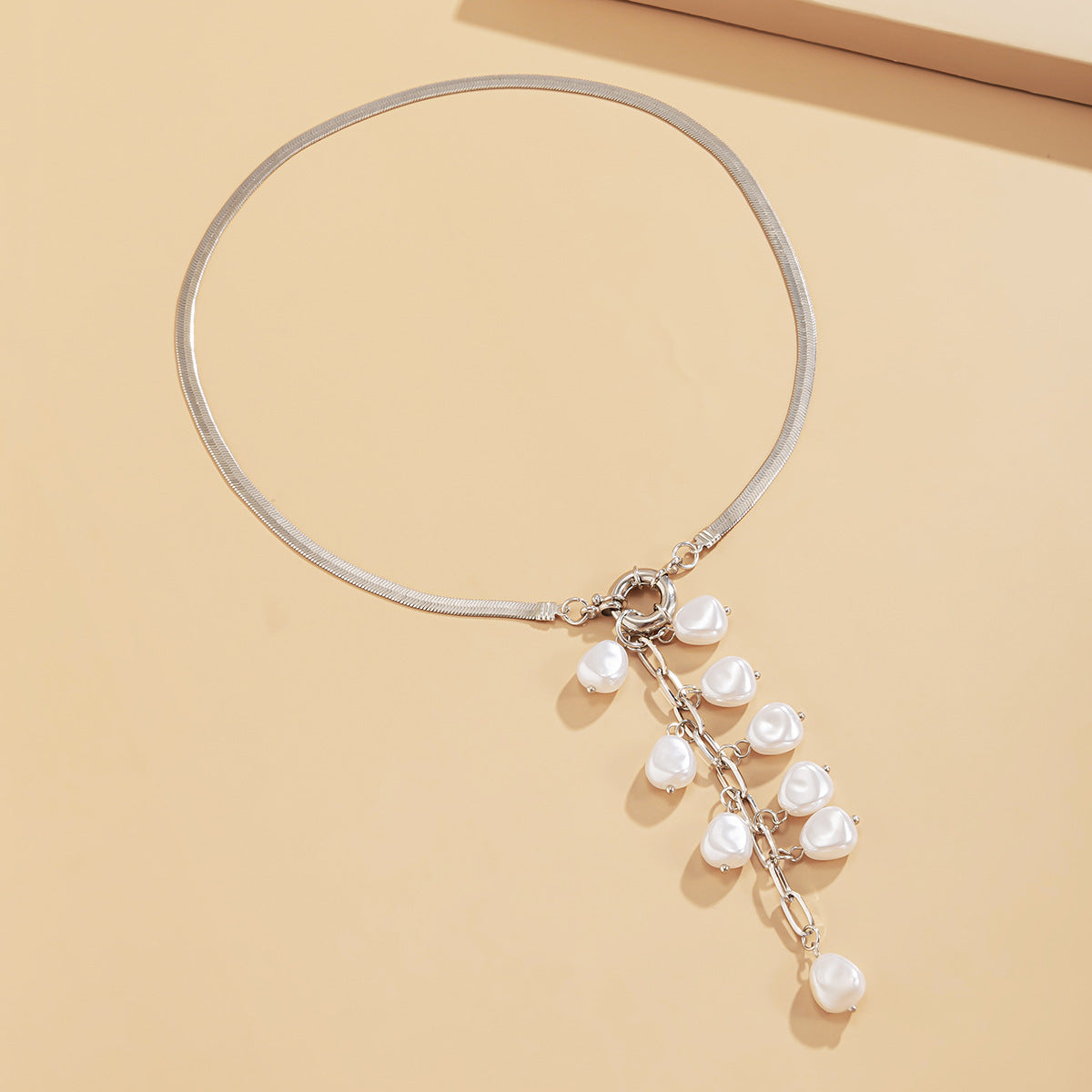 Snake Chain Necklace Retro Pearl Tassel