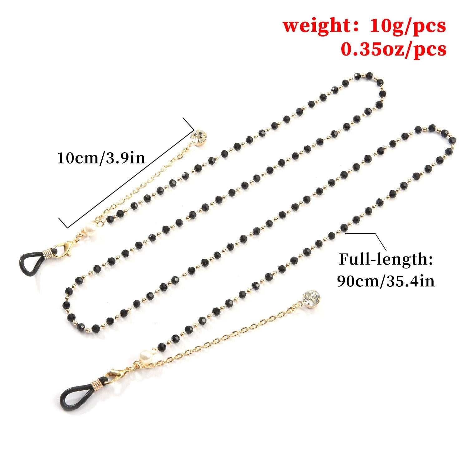 Black Beads Gold Eyeglass Lanyard Hold Straps