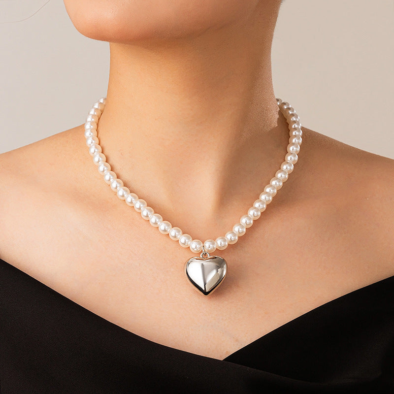 Heart Pearl Beads Chain Choker Necklaces