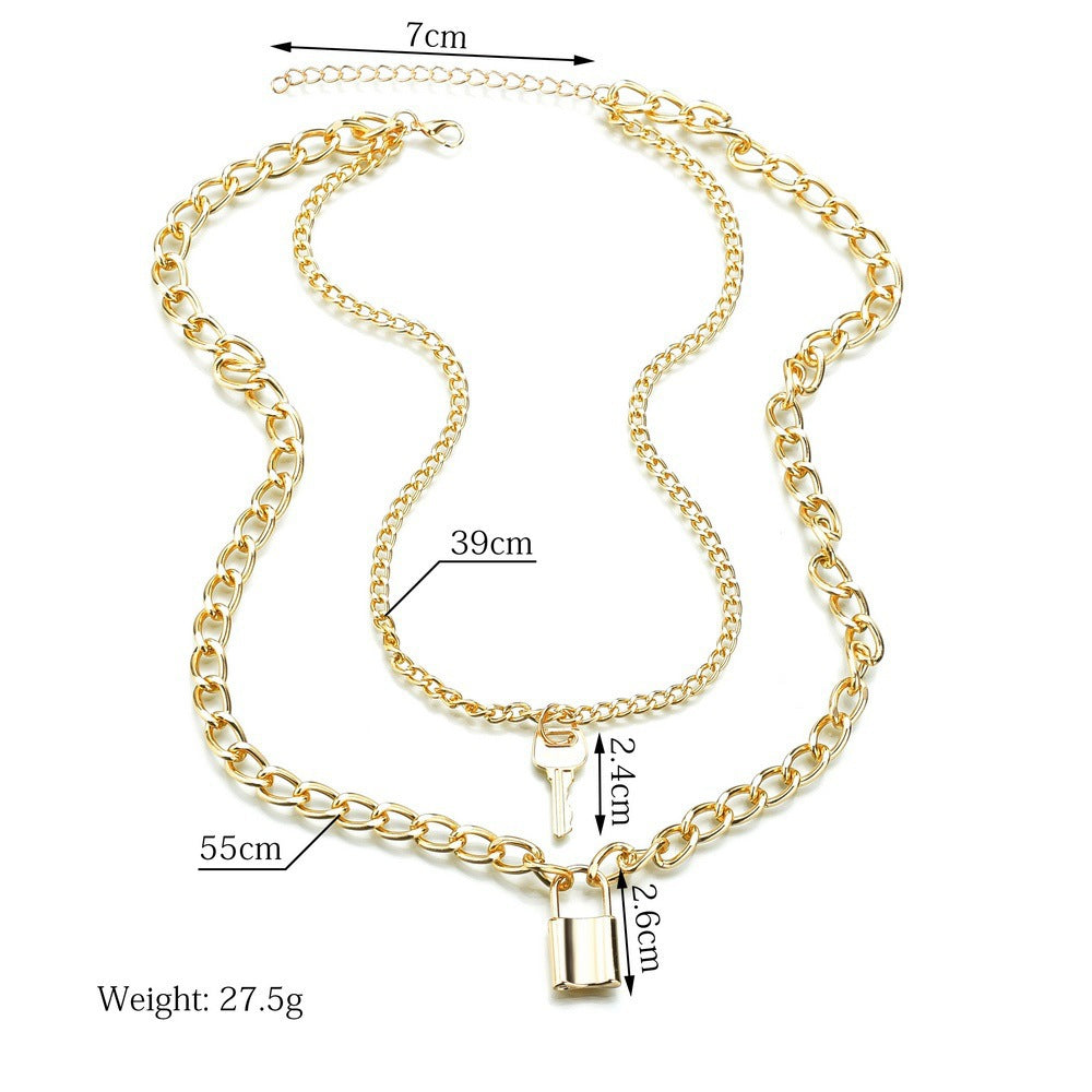 Multi Layer Lock Pendent Geometric Necklace
