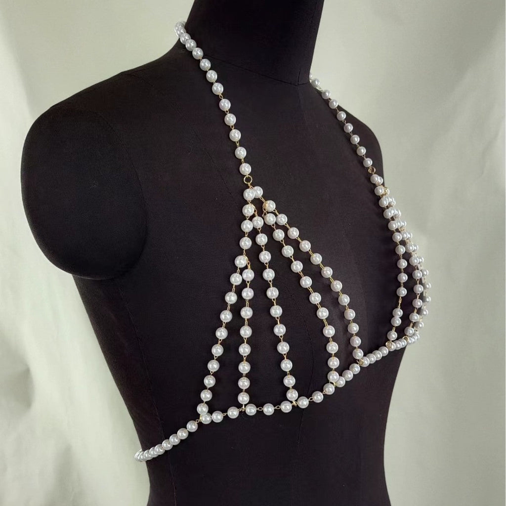Sexy Beach Bikini Lingeries Bra Pearl body Chain