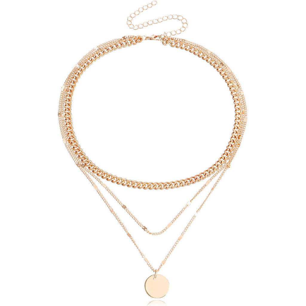Multi Layered Chain Necklace for Women with Round Charm Pendant