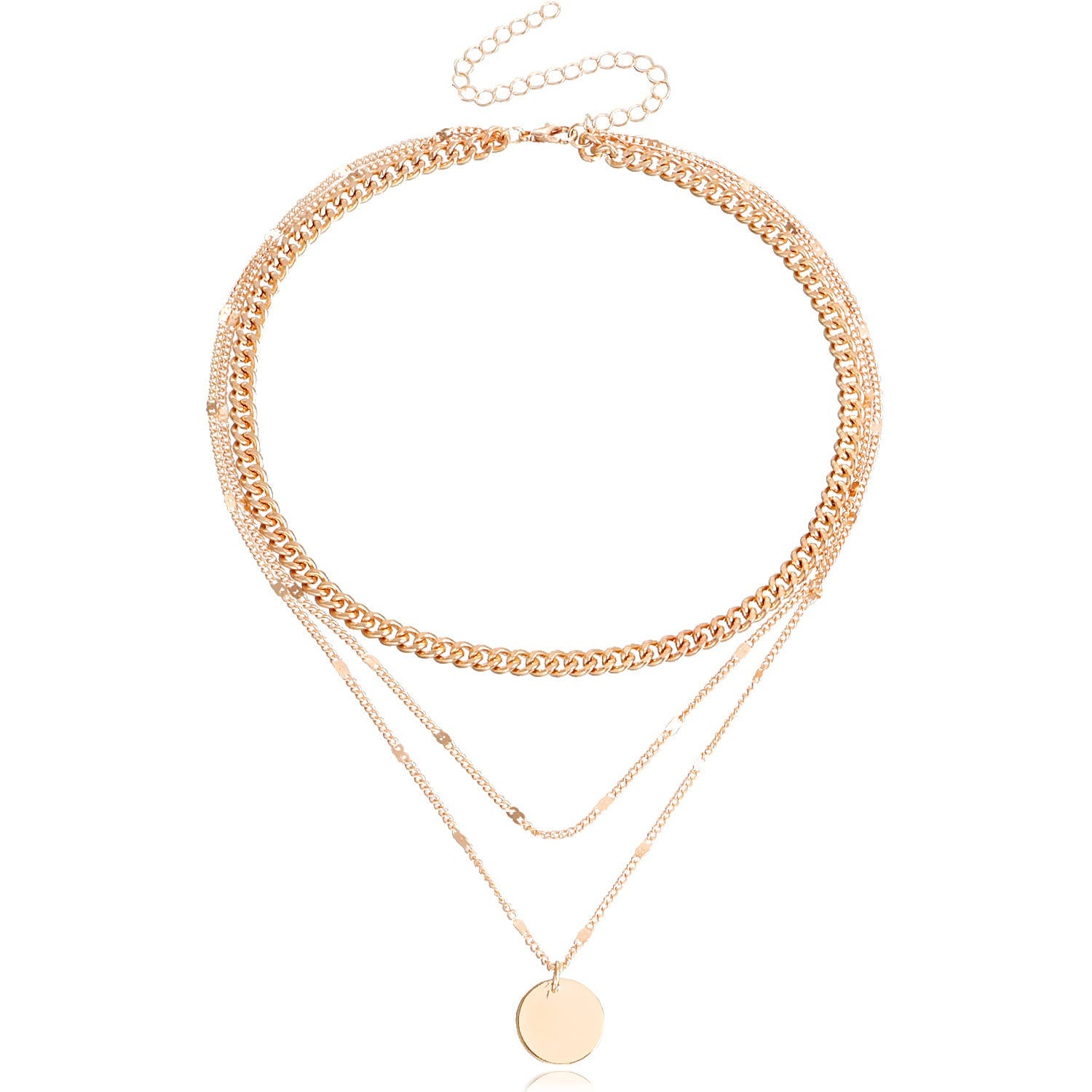Multi Layered Chain Necklace for Women with Round Charm Pendant