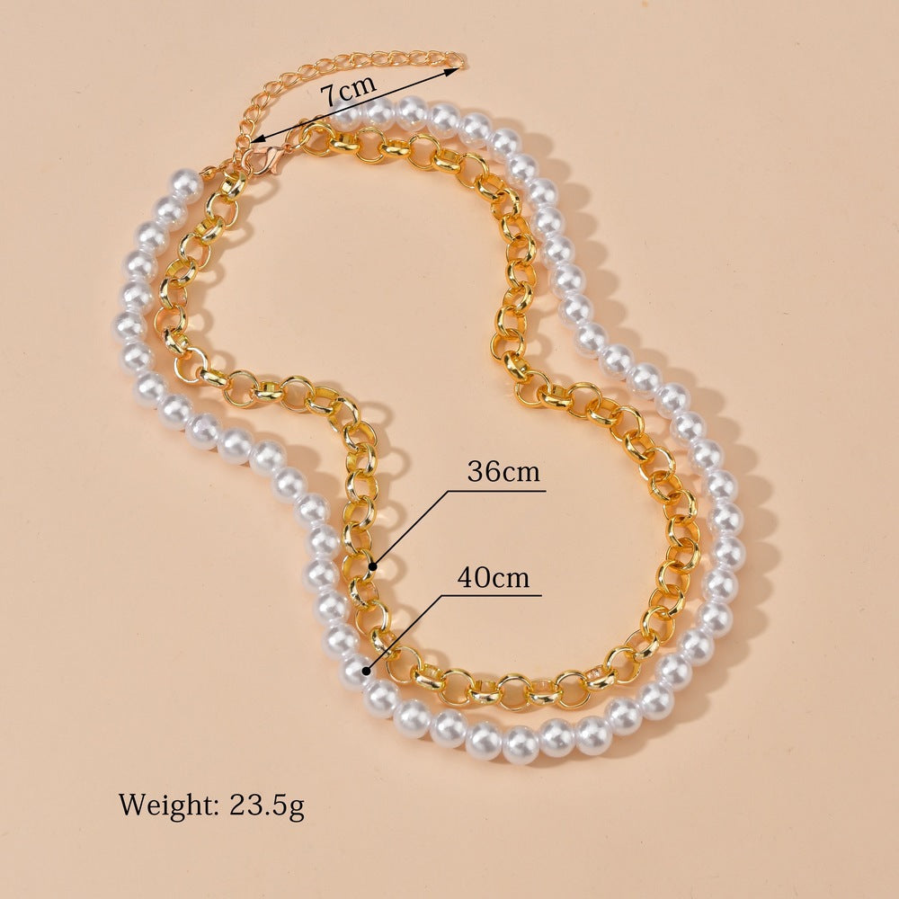 Double Layer Pearl Chain and Cuban Link Necklaces