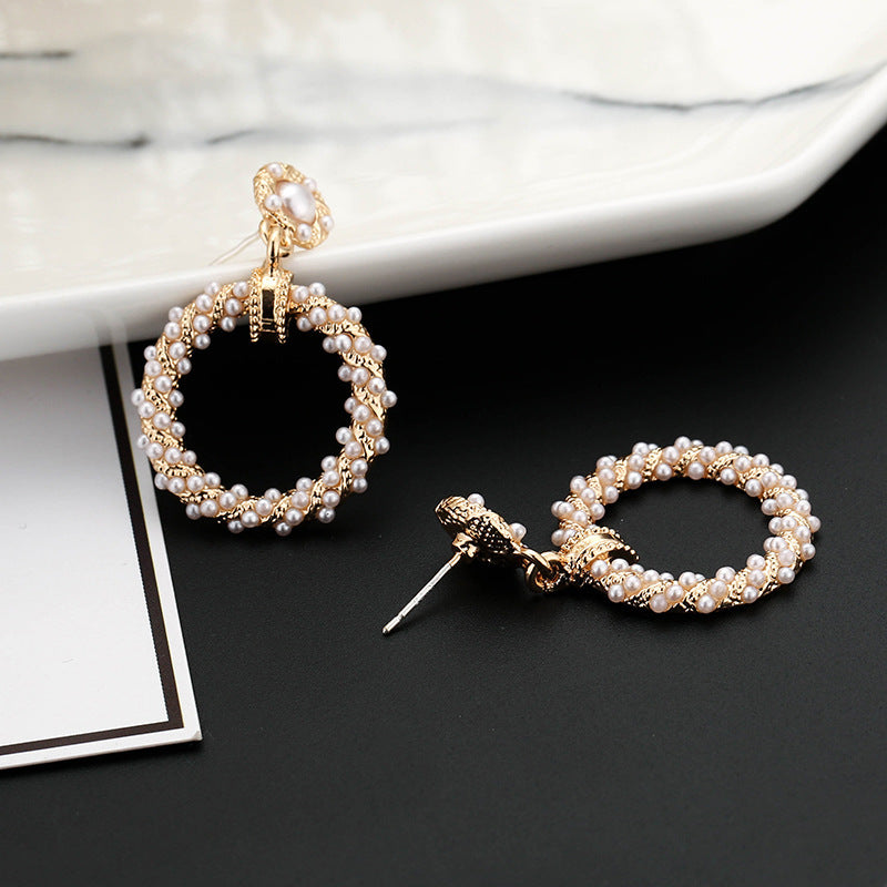 Vintage Round Pearl Pendant Earrings for Women