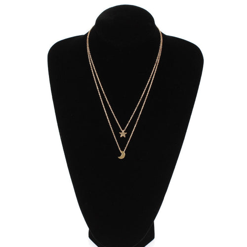 Alloy Star Moon Pendant Two Layered Necklace