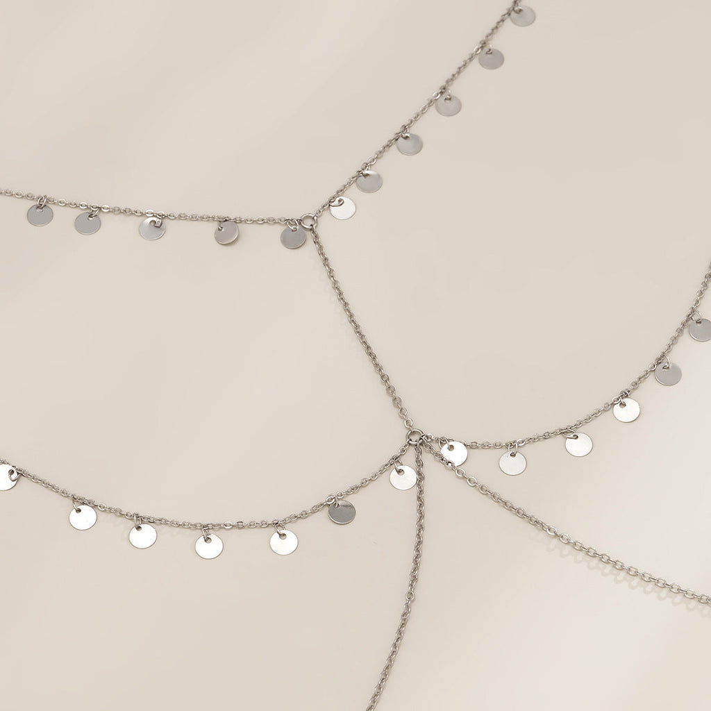 Multi-Layer Metal Small Round Piece Tassel Chest Chain Body Chain