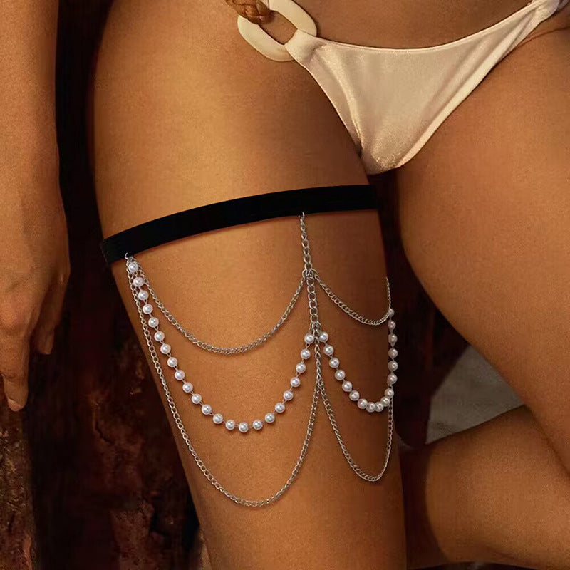 Vintage Women Multi-Layer Body Chains Elastic Lace Rope Leg Chain