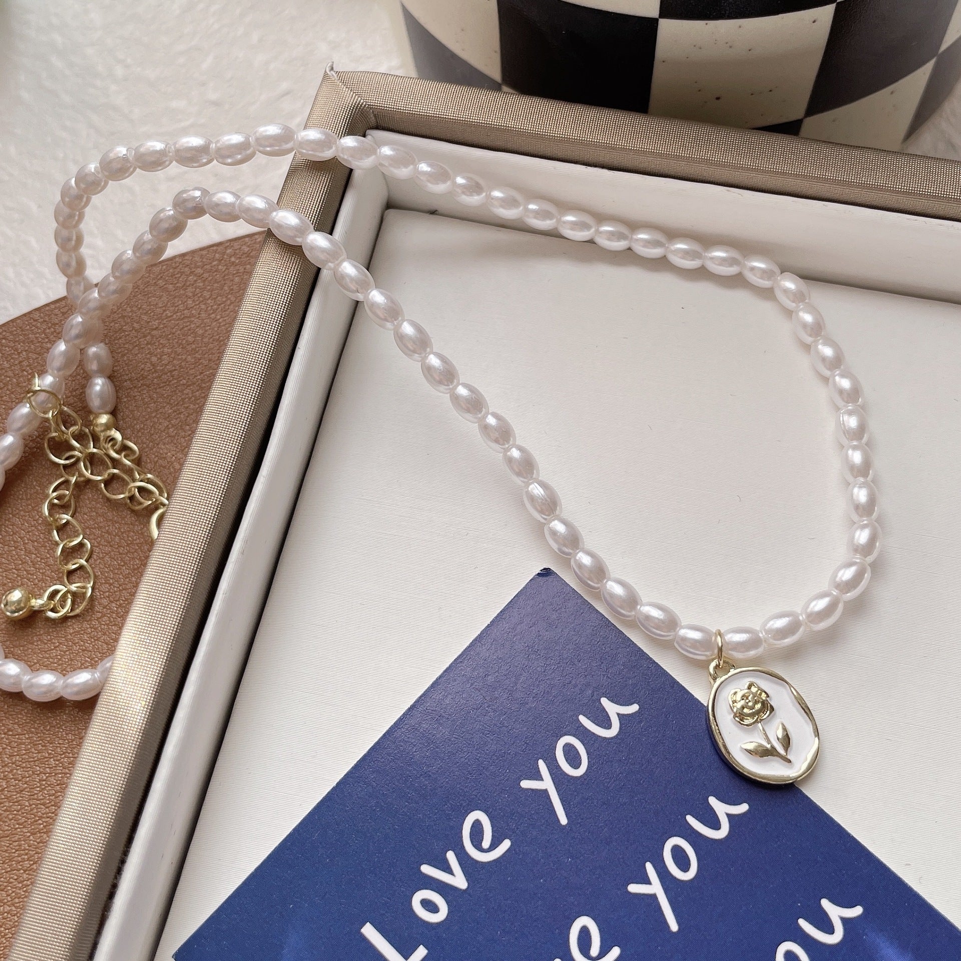Oval Glass Pearl Necklace Wedding Pearl Necklace for Brides