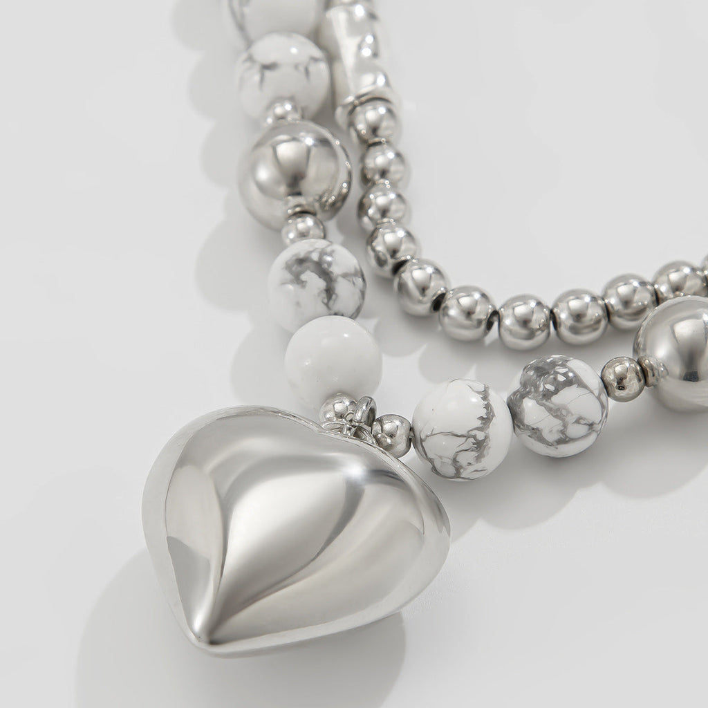 Layered Heart Pendant Beaded layer Necklace