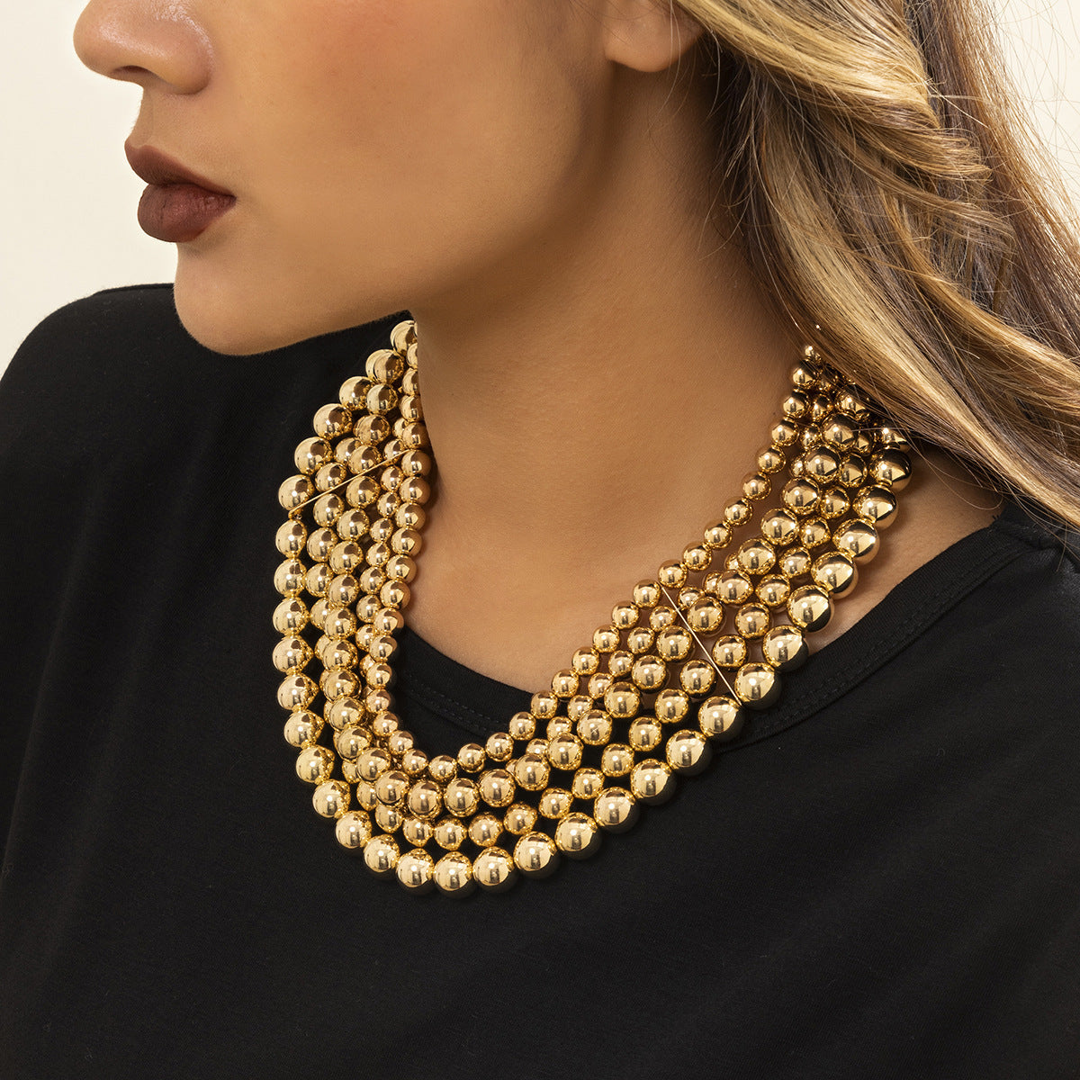 Beaded Multi Layered Choker Punk Large Chain Necklace