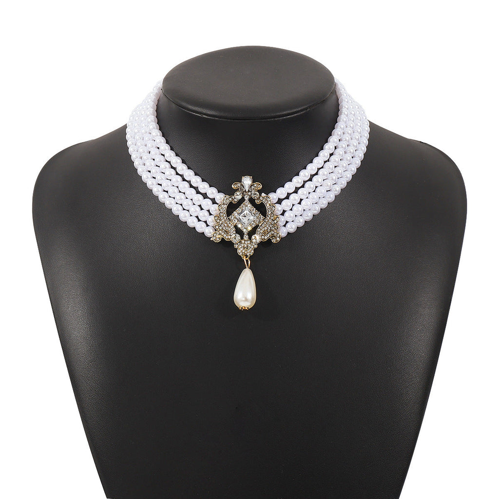 Imitation Pearl Chain Beaded Necklace Vintage Handmade