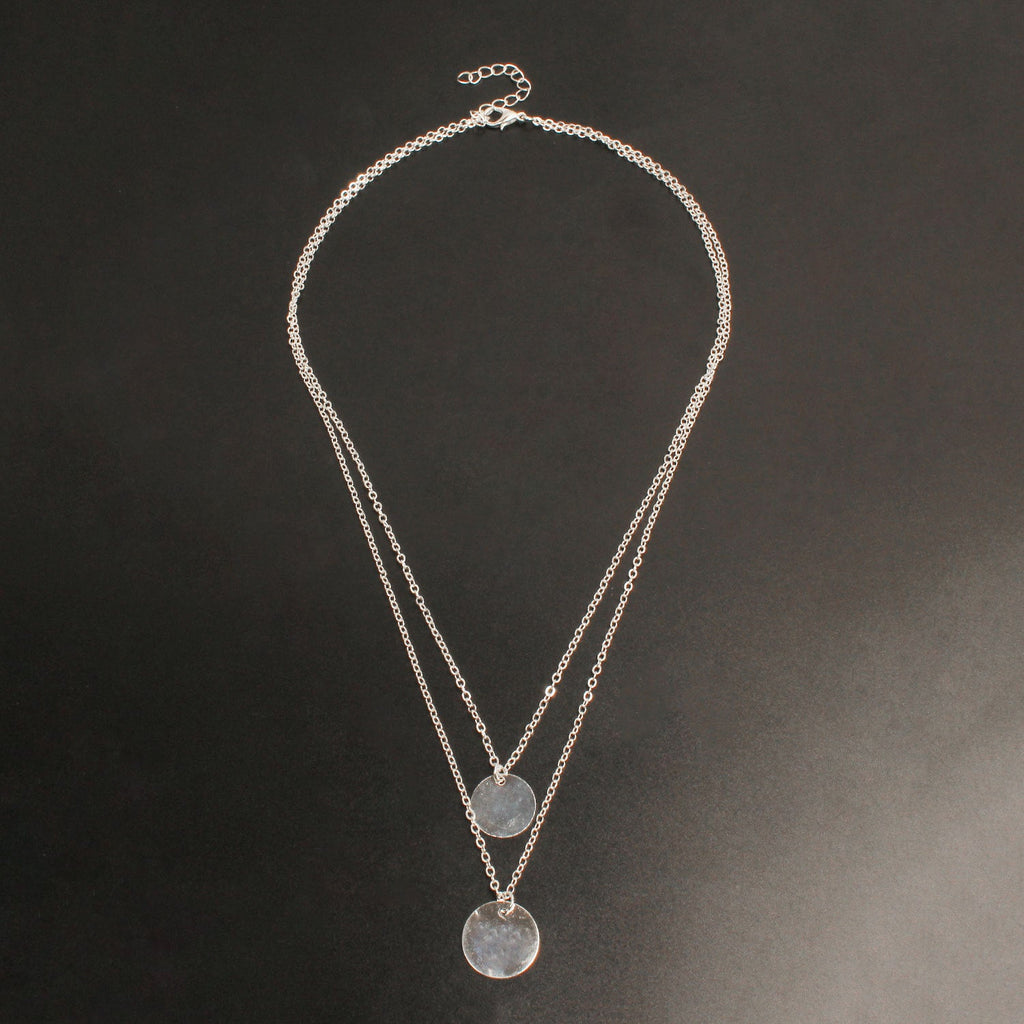 Double Layered Round Disc Pendant Necklace
