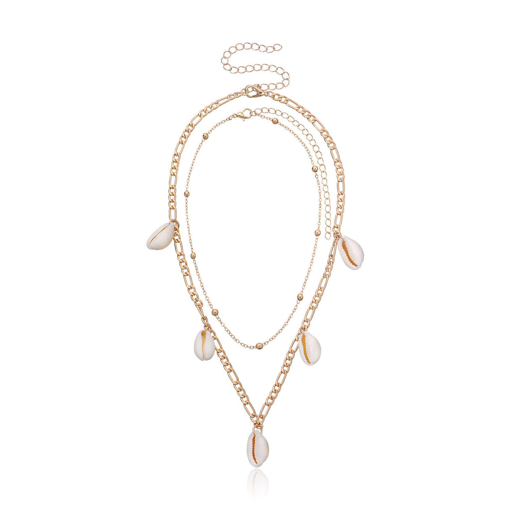 Sea Shell Pendant Bead Chain Choker Necklace