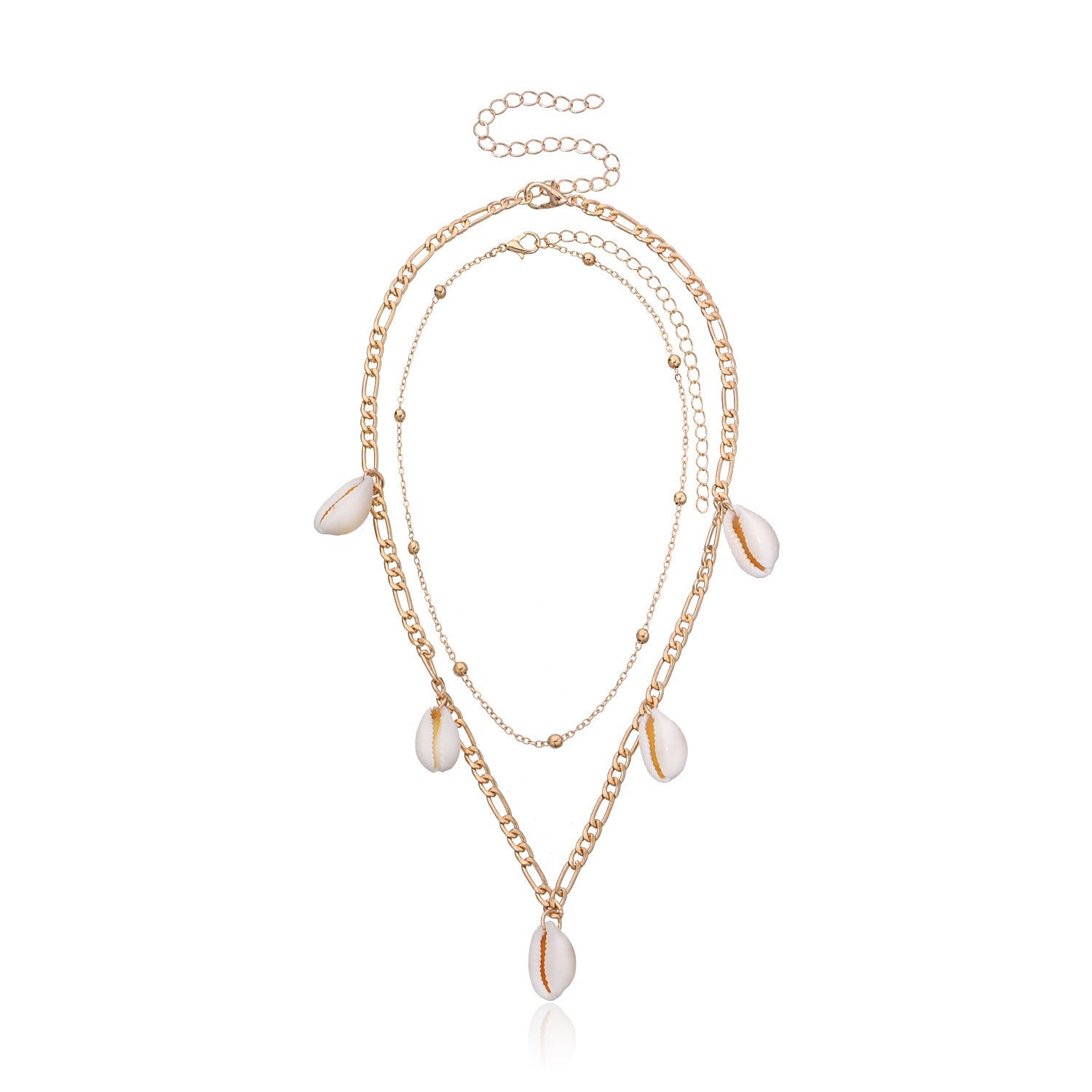 Sea Shell Pendant Bead Chain Choker Necklace