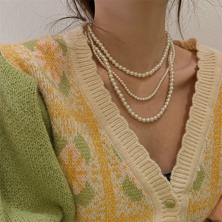 Women Multi Strand Classic Faux Pearl Necklace