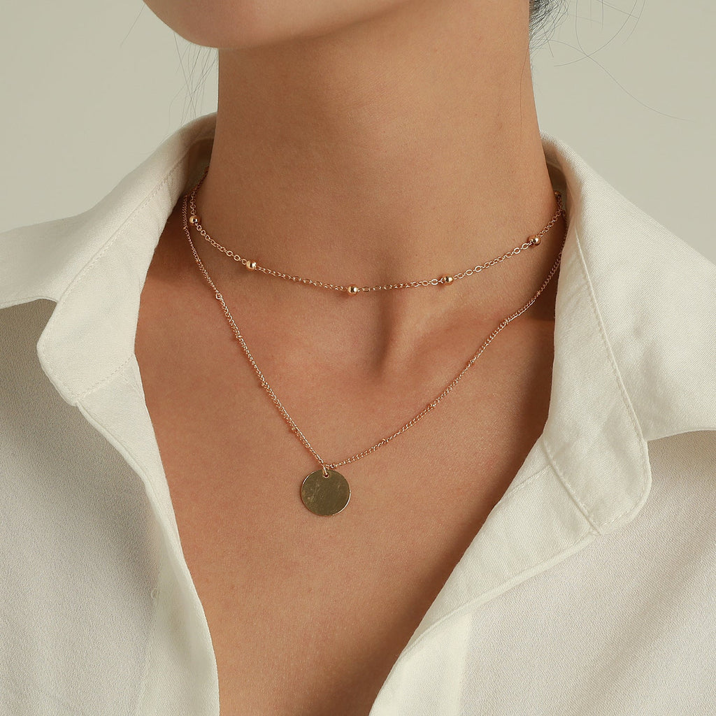 Bohemian Layered Necklace Round Coin Pendant Necklace
