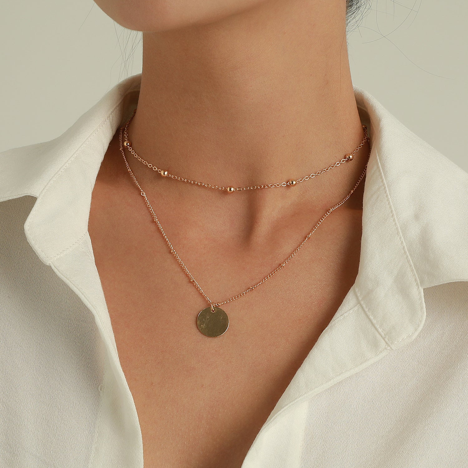 Bohemian Layered Necklace Round Coin Pendant Necklace