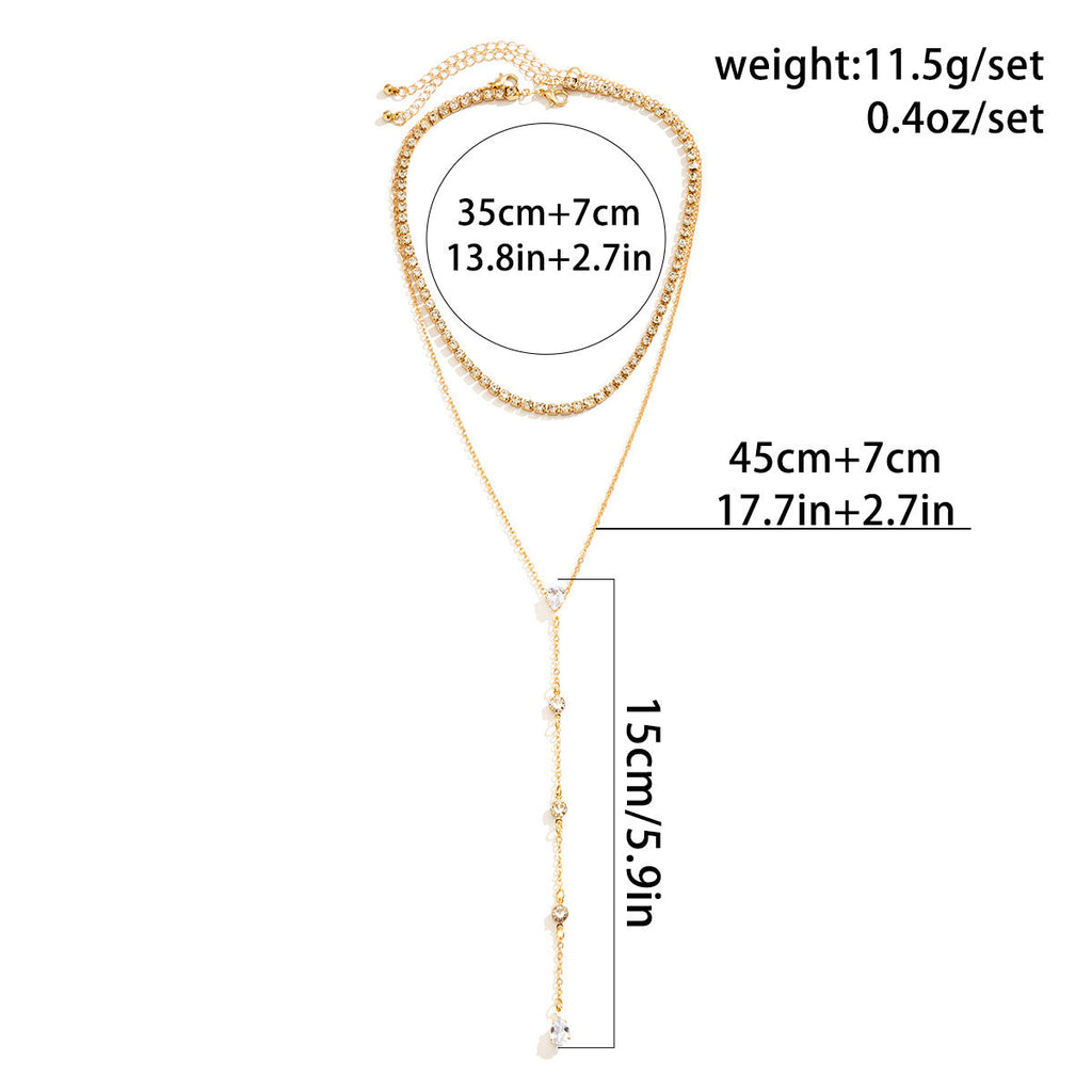 Double Layered Simple Pendant Necklace Long Tassel Zircon Charm Necklace