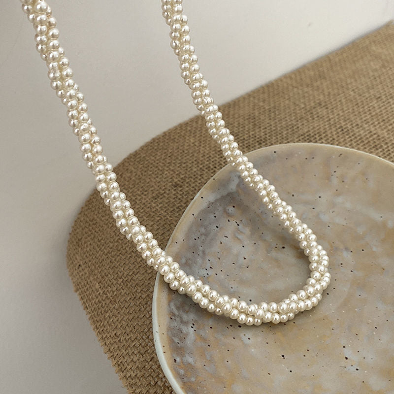 Multi layers women choker Pearl Necklace Round Twisted