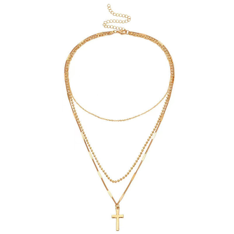 Vintage Multi Layer Chain Necklace Cross Pendant