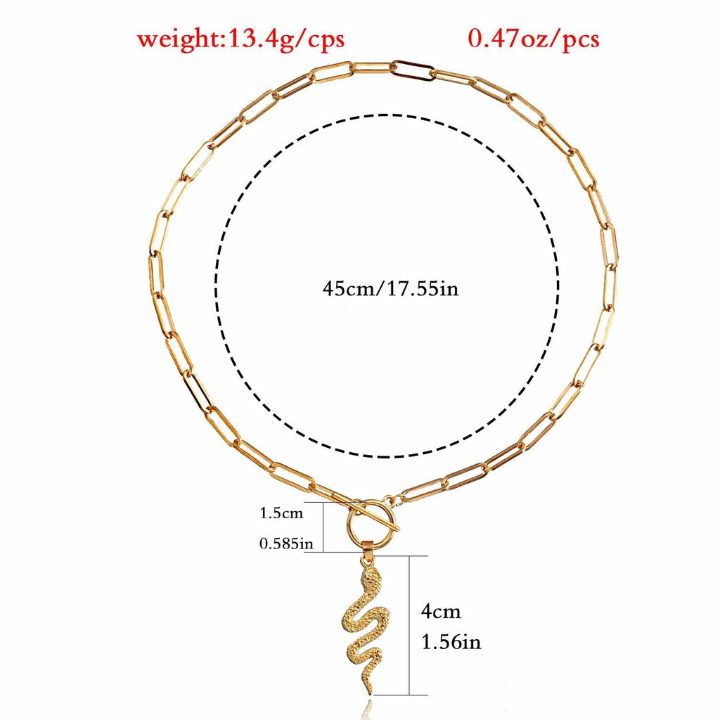 Snake Pendant Paperclip Link Chain Necklace