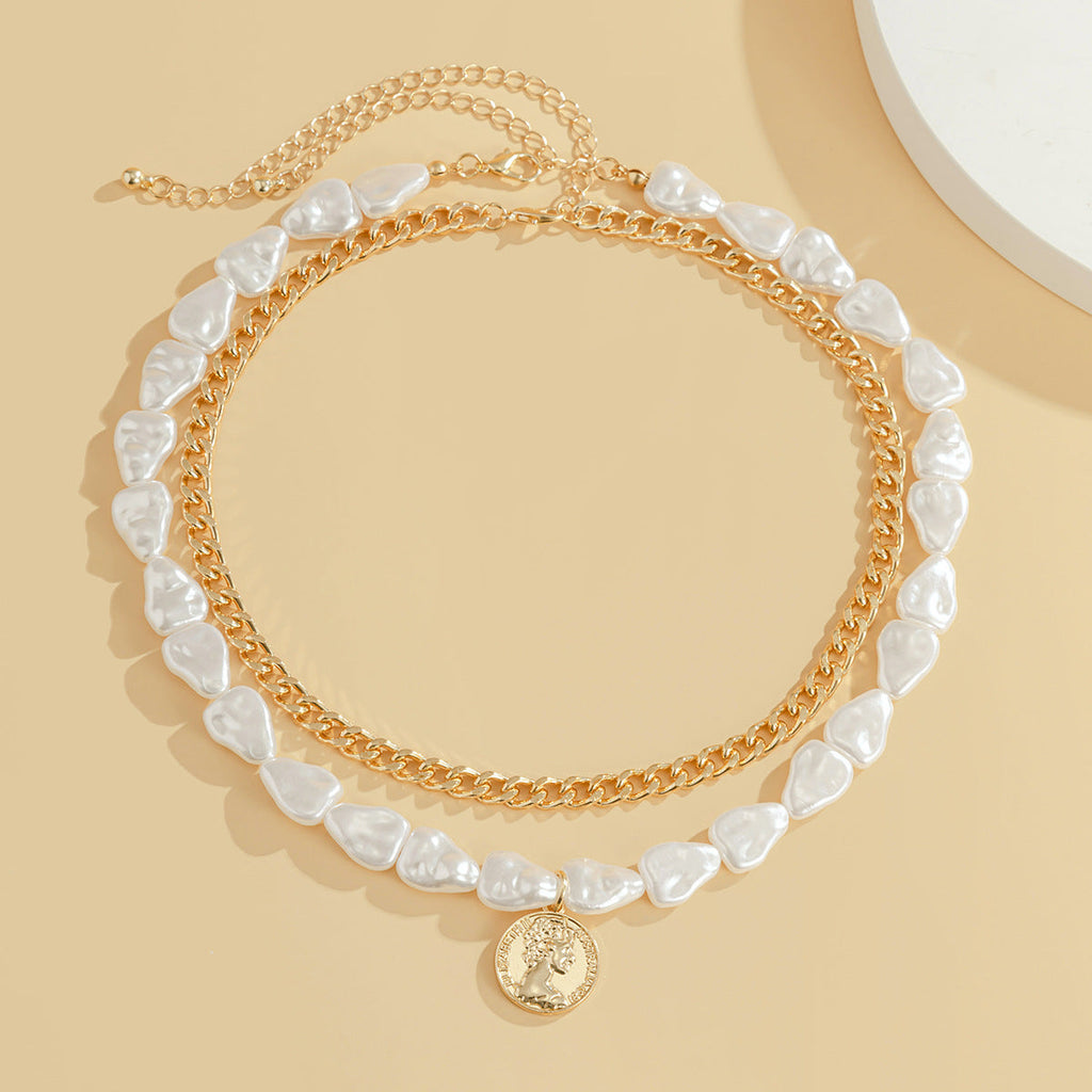 Carved Coin Pendant Layer Chain Necklace