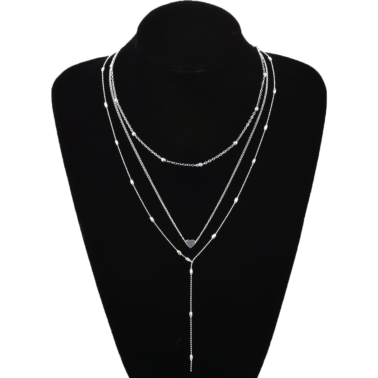 Women Necklaces Pendants 3 Multi Layer Heart Tassel Charm