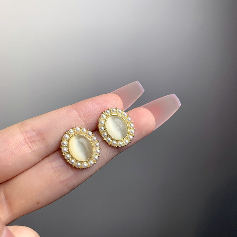 Oval Opal Stud Earrings for Women
