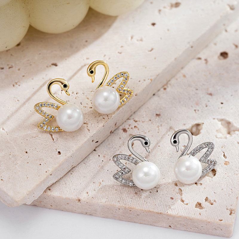 Hollow Swan Imitation Pearl Earrings
