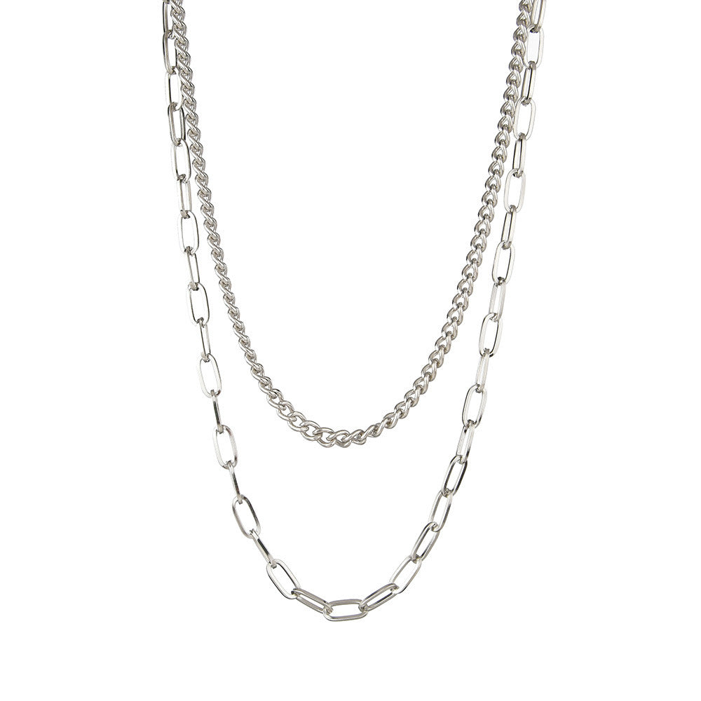 Double Layered Cuban Link Rectangle Chain Choker Necklace
