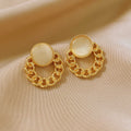 Opal Round Geometric Earrings