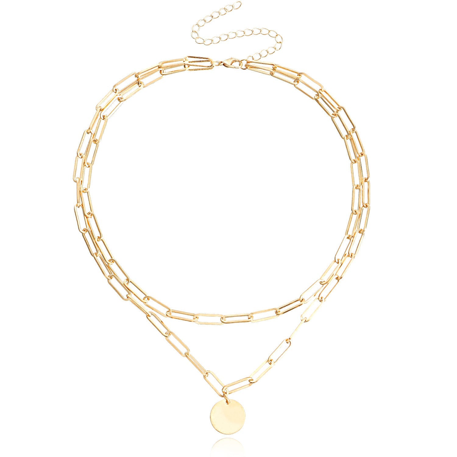 Coin Pendant Paper Clip Chain Necklace
