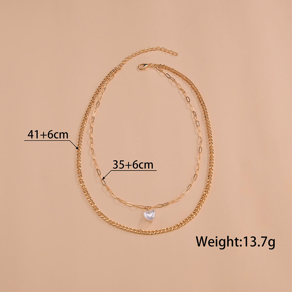 Vintage Pearl Heart Layer Chain Necklace