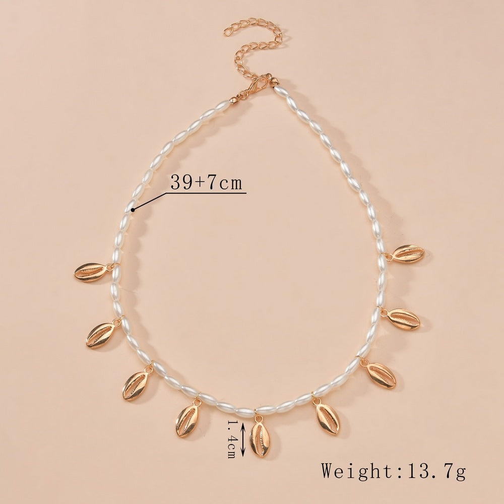 Simple Imitation Pearl Sea Shell Pendant Necklace