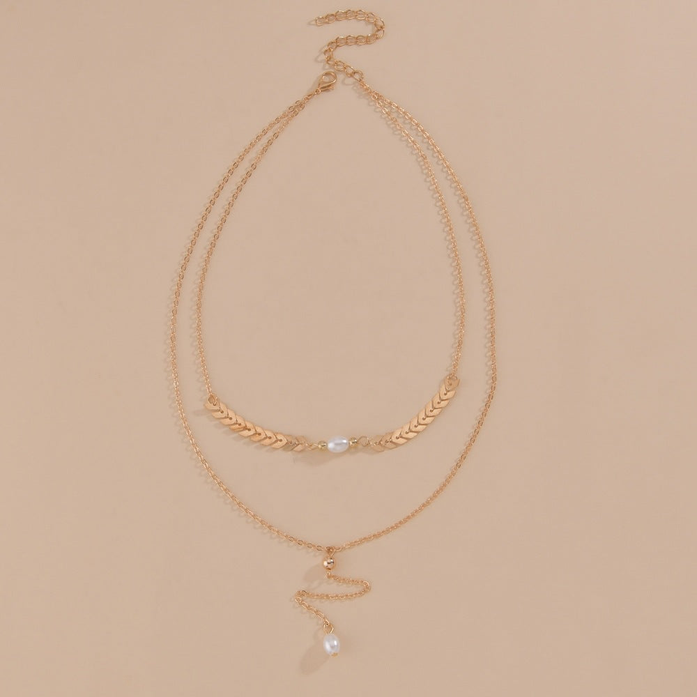 Wheat Leaves Chain Pearl Necklace