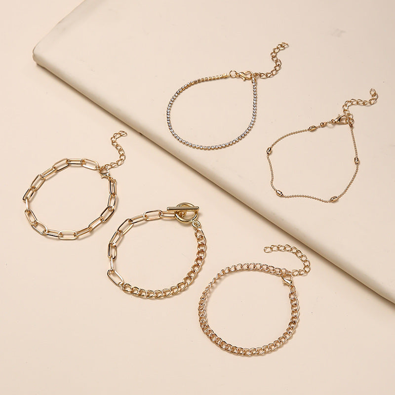 Simple Geometric Rhinestone Chain Bracelet Set