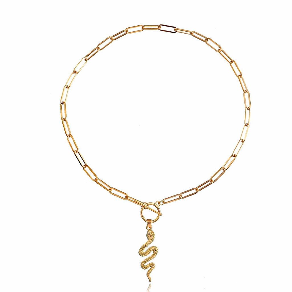 Snake Pendant Paperclip Link Chain Necklace