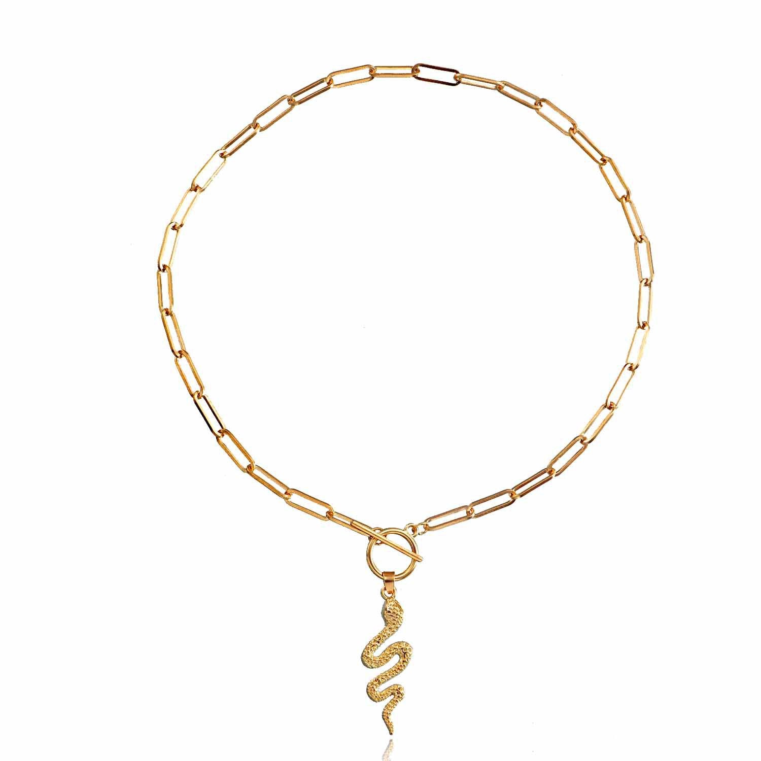Snake Pendant Paperclip Link Chain Necklace