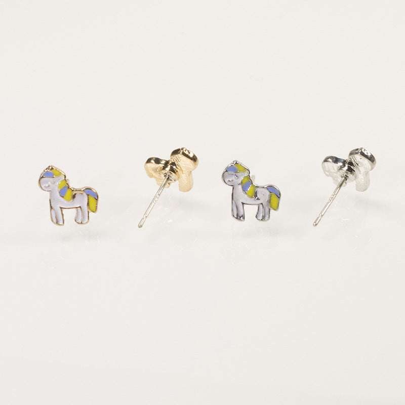 Rainbow pony stud earrings set