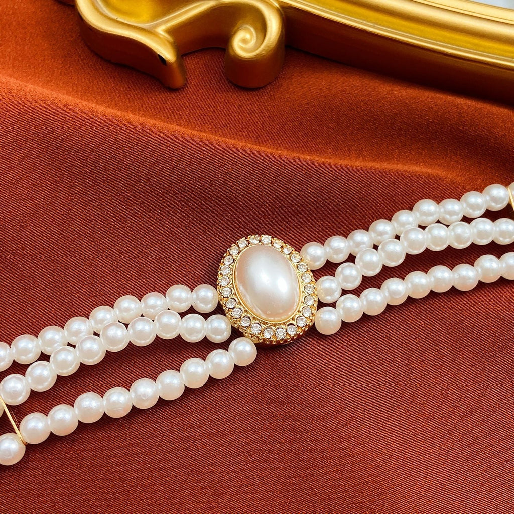 White Three Layer Pearl Bead Necklace