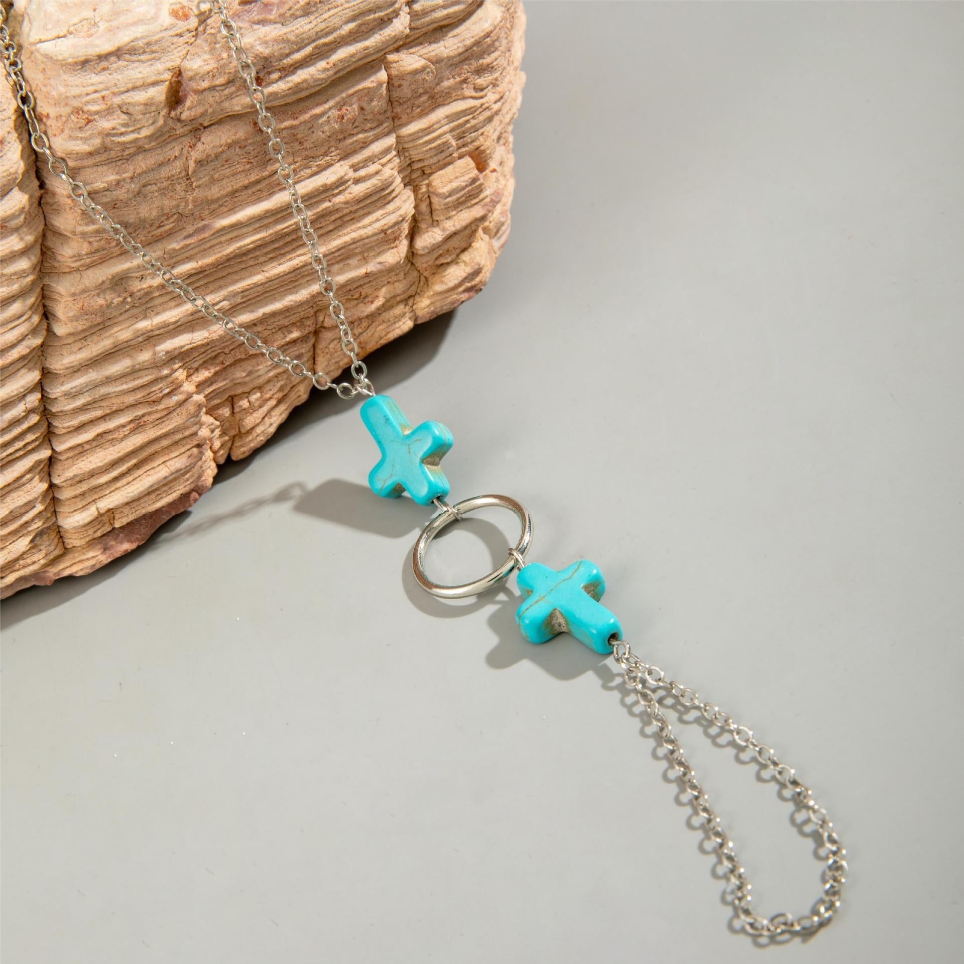 Bohemian Beach Natural turquoise Cross Anklet Bracelet