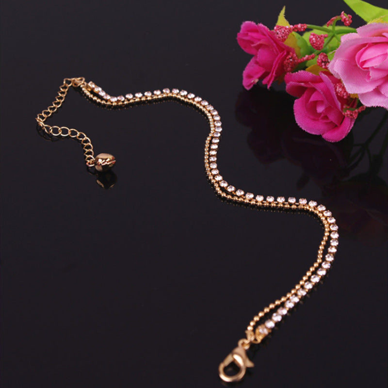Bohemian Double Chain Tassel Crystal Jewelry Anklet
