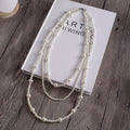 Round Glass Pearl Layer Necklace Vintage Beaded Sweater Chain
