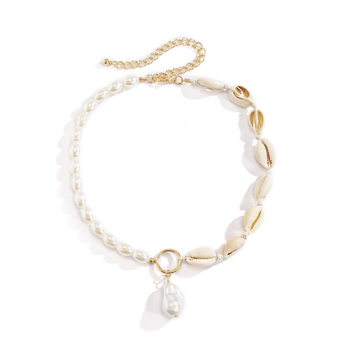 Beach White Irregular Baroque Pearl Pendant Shell Bead Necklace