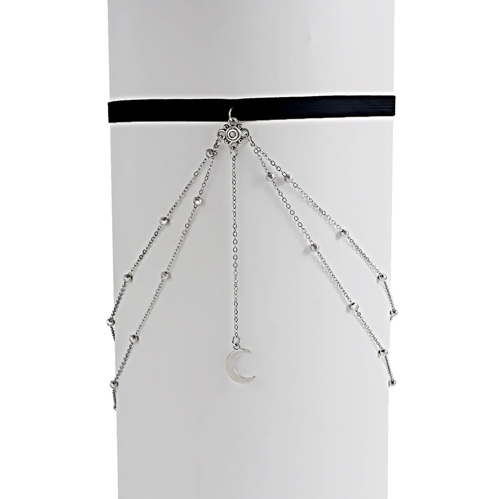 Sexy Elastic Double Layer Bead Body Metal Crescent Pendant Tassel Thigh Chain